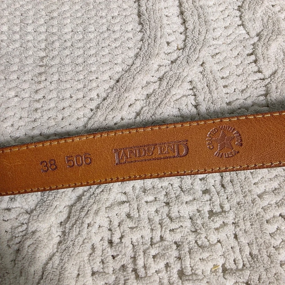 Lands' End Leather Belt Black Brass Buckle Made in USA Mens 38